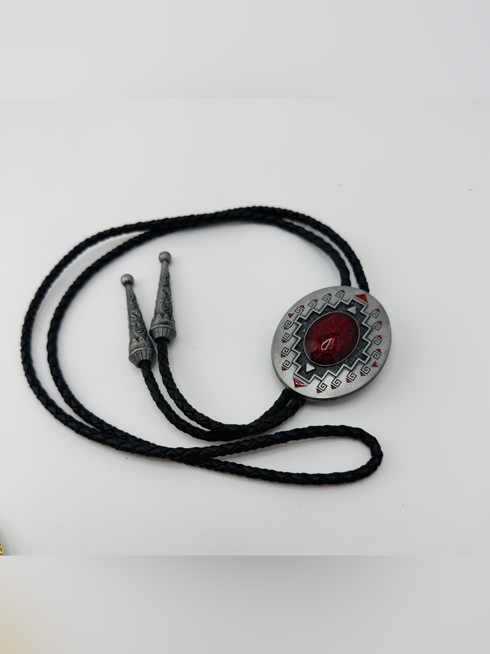 Artical Heart Brand Bolo Tie Leather Braided Cord Aztec Inspired Design NWOT